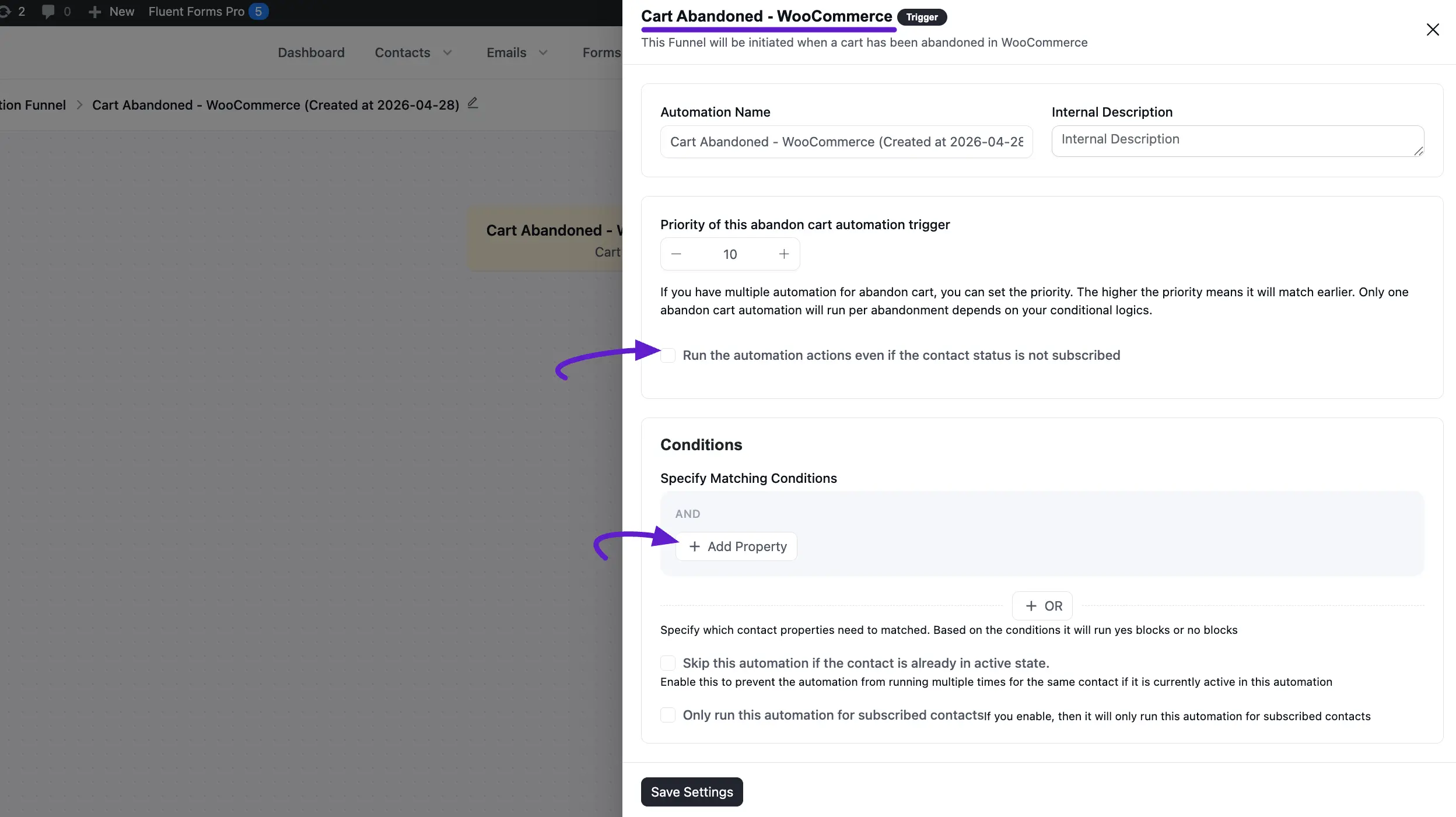 automation funnels fluentcrm abandon 4