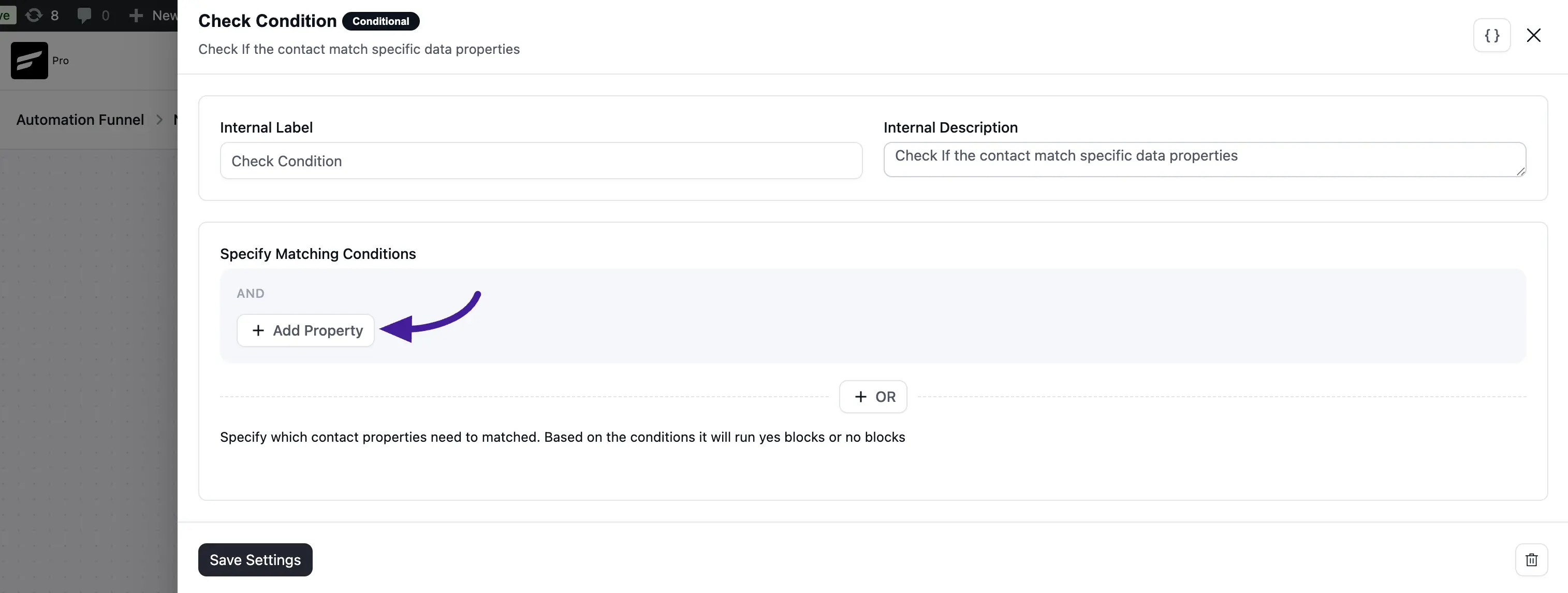 Check condition page with settings options 4.08.39 pm