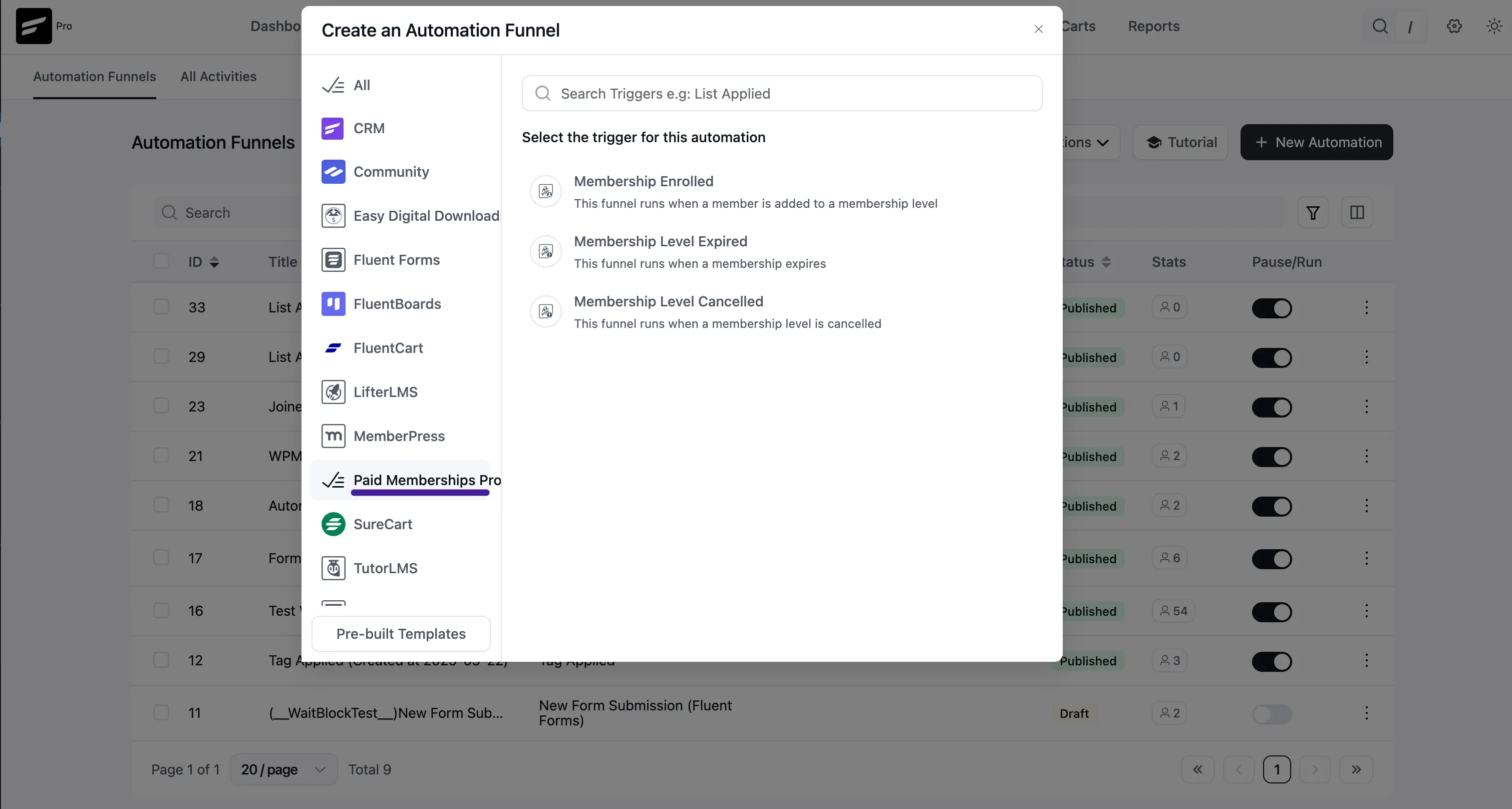 Paid membership pro triggers