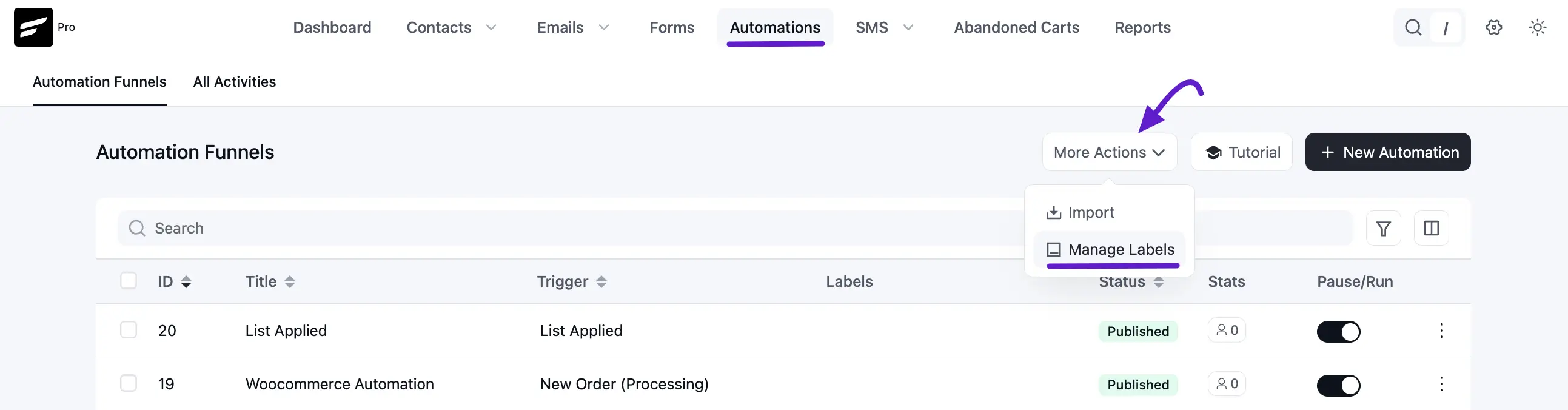 Manage labels