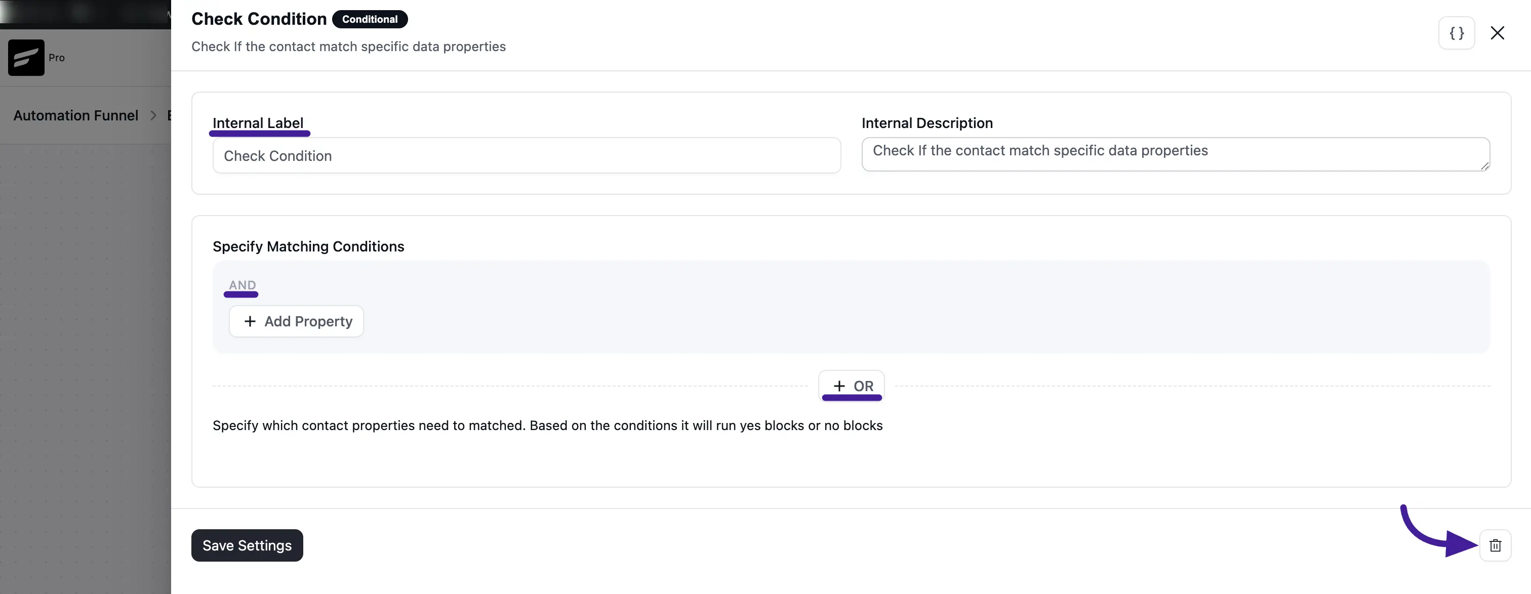 Check condition page with settings options 4.08.39 pm