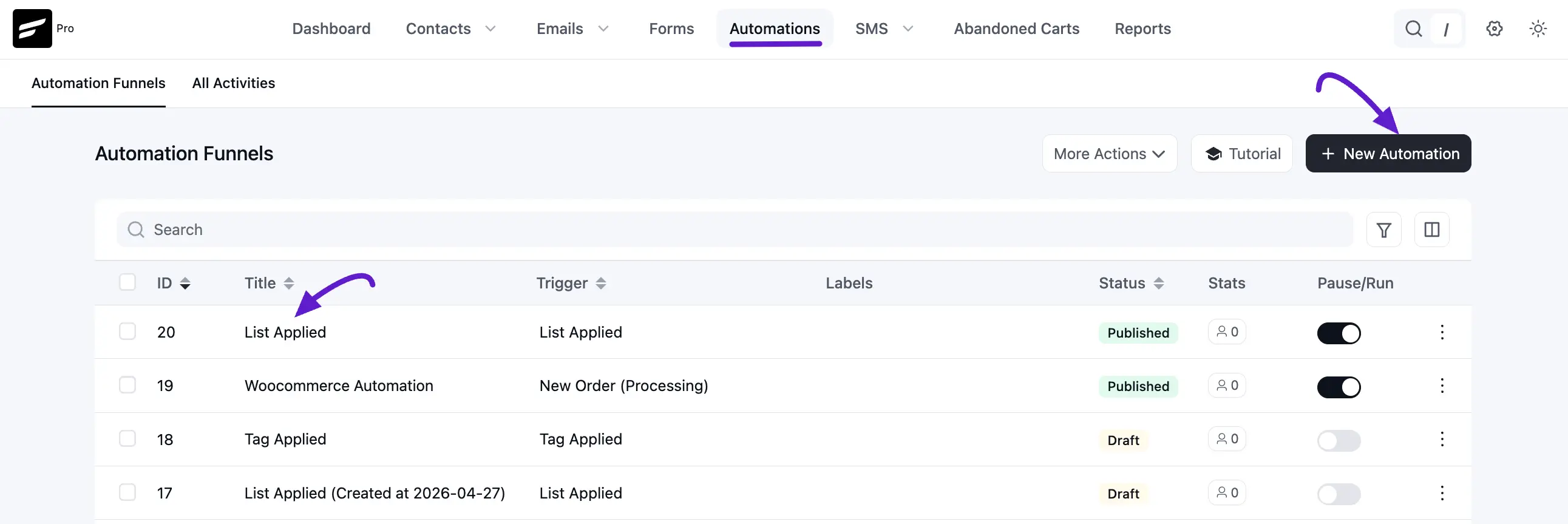 Open desired automation or create new one