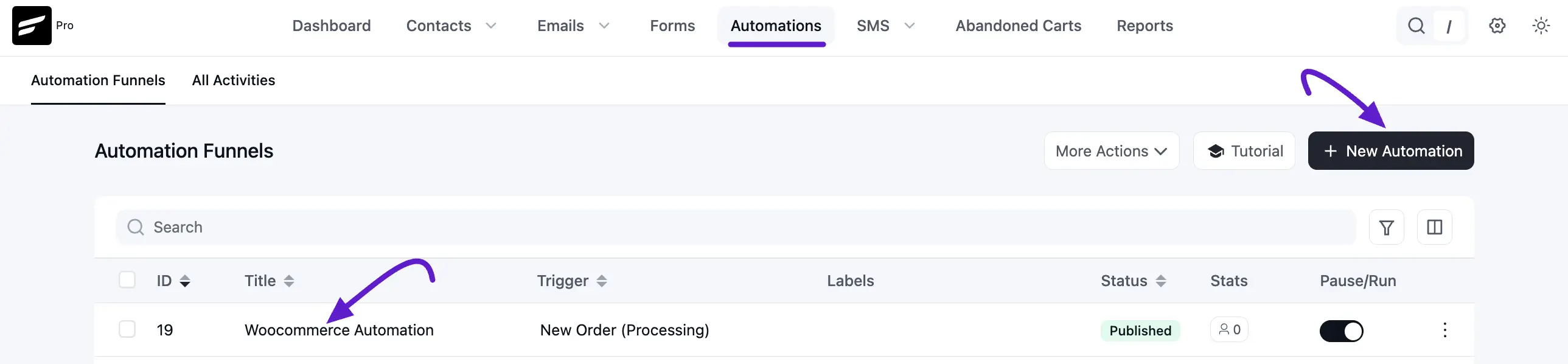 desired automation for adding actions