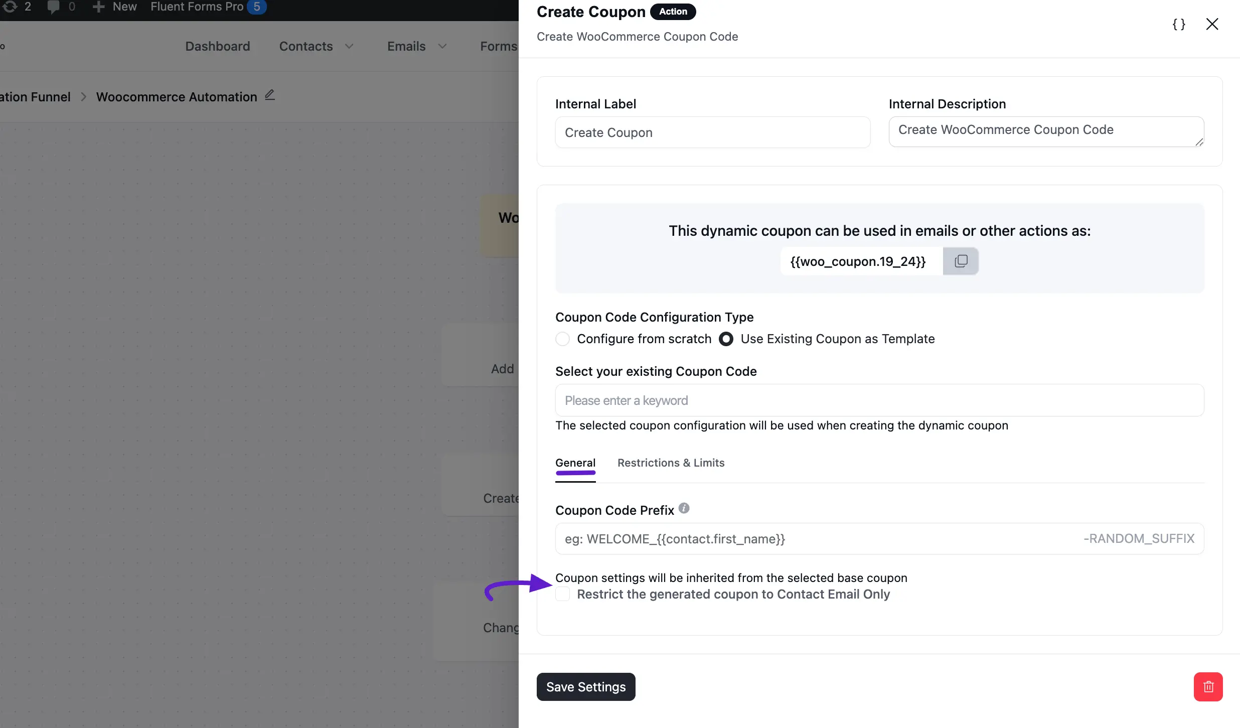 general options of existing coupon