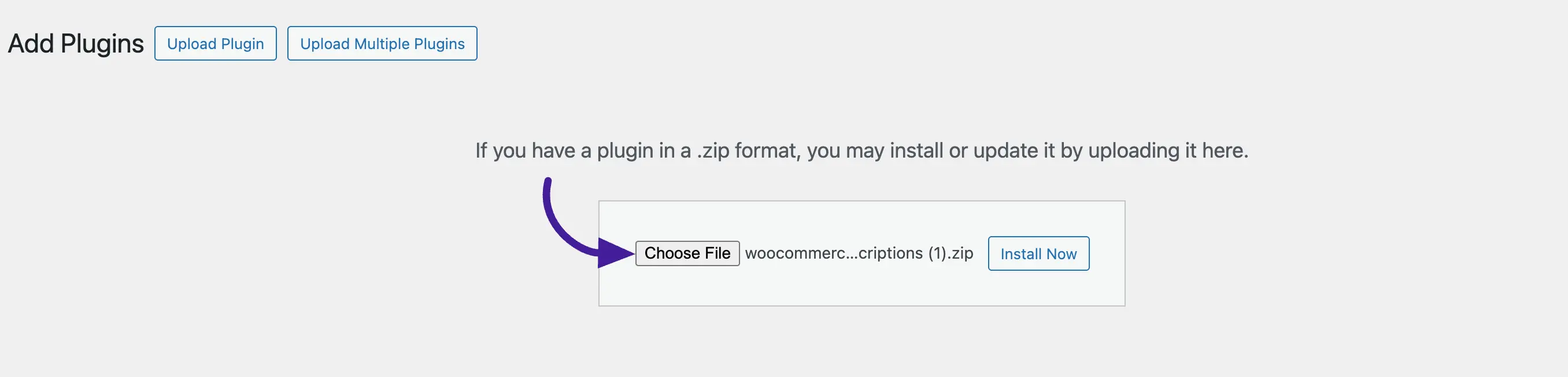 choose the zip file & click install button