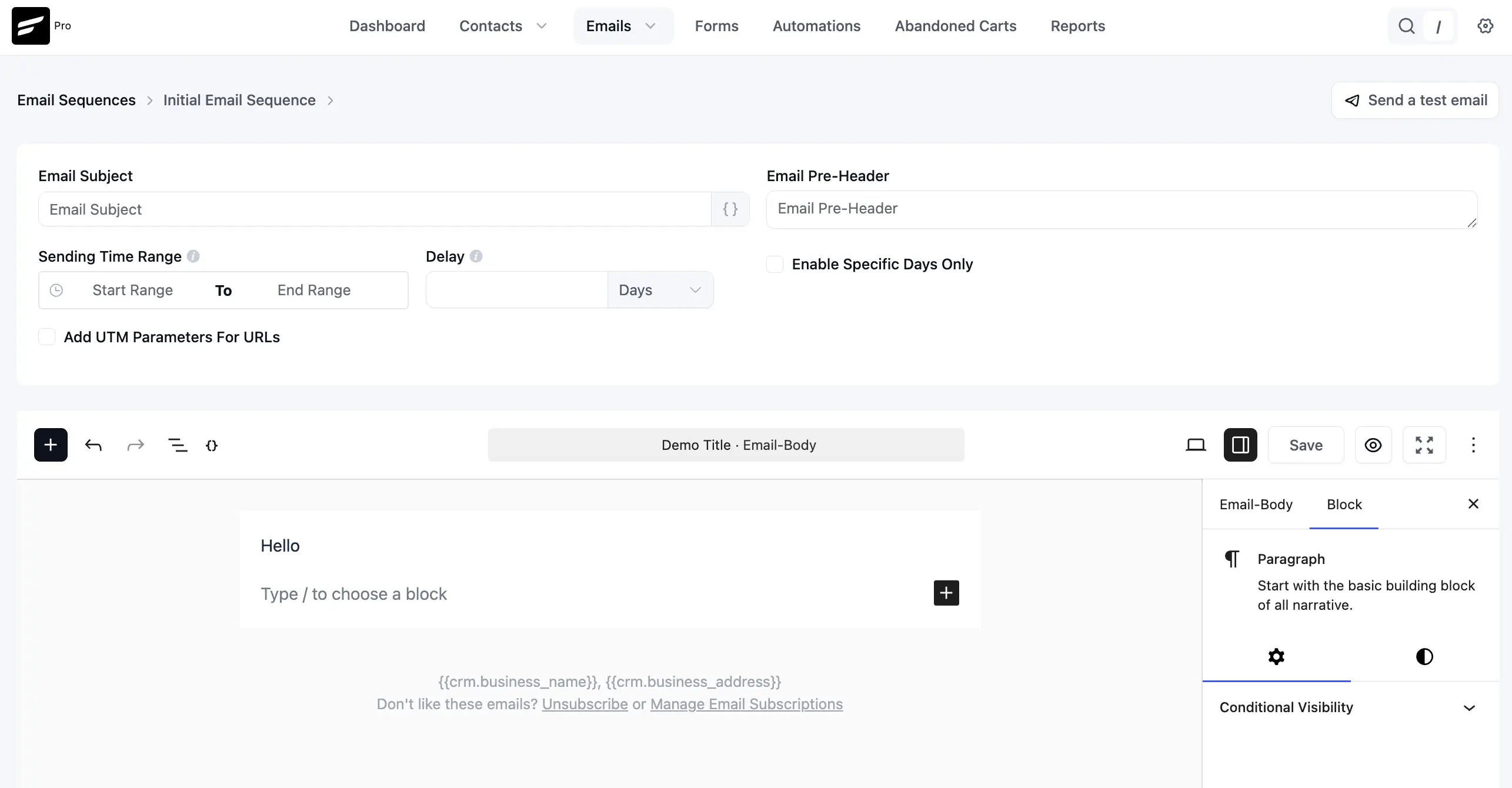 crm sequence compose email