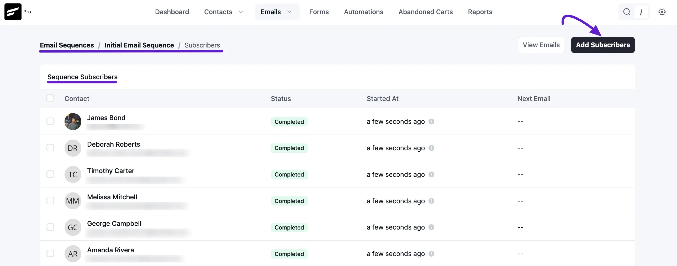 crm sequence subscribers