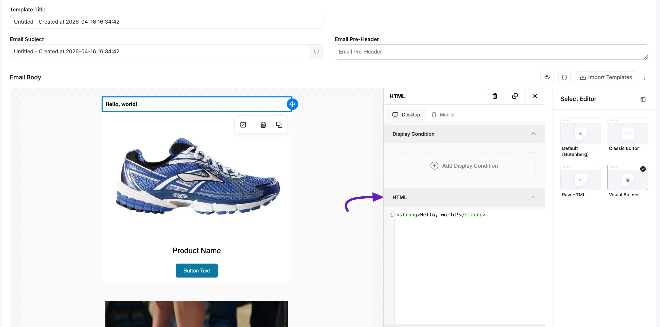 fluent crm visual builder HTML
