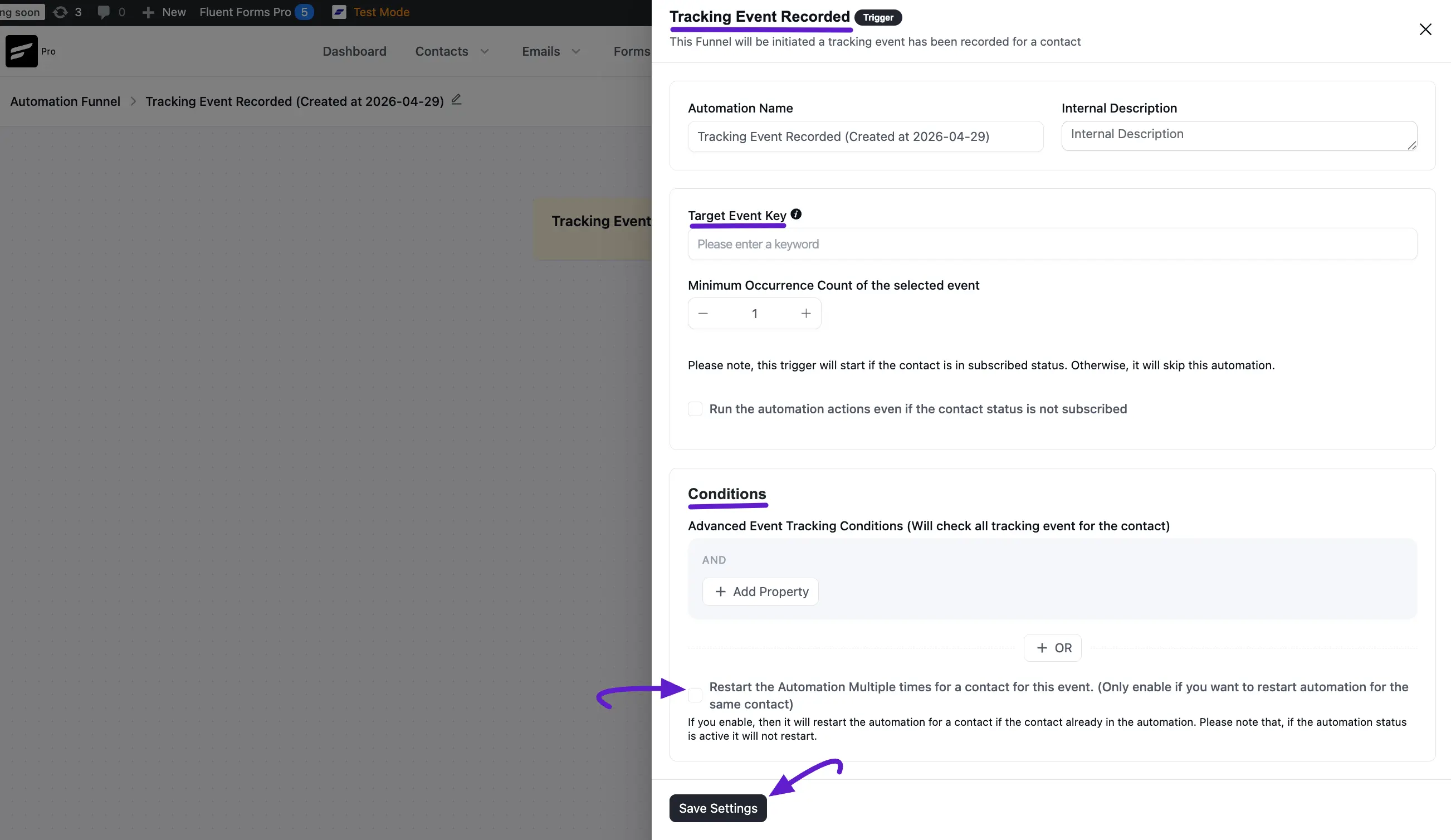 Tracking Event Recorded