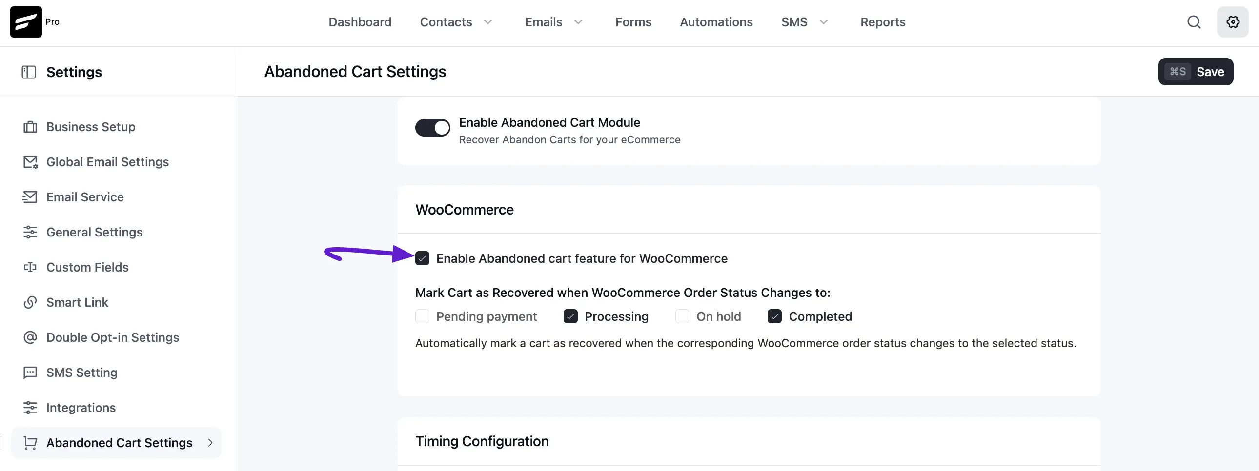 abandon cart settings for woocommerce