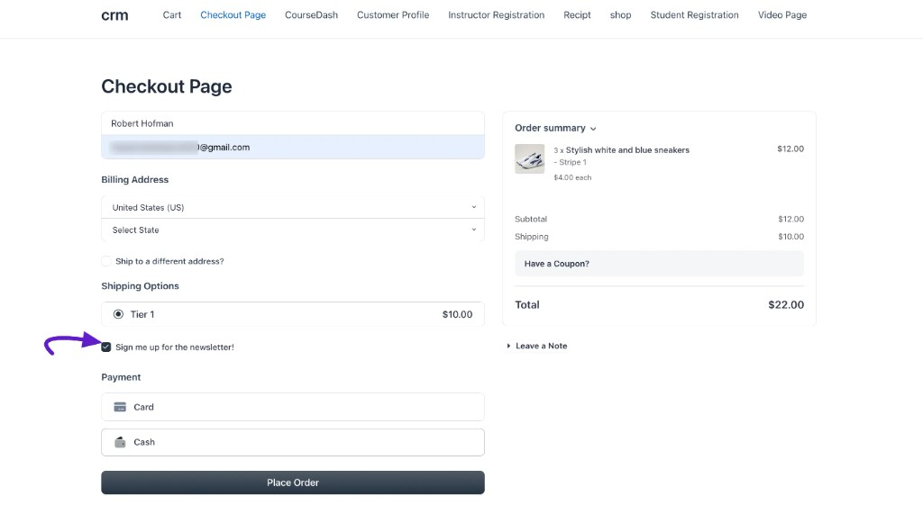 Subscription checkbox on the FluentCart checkout page