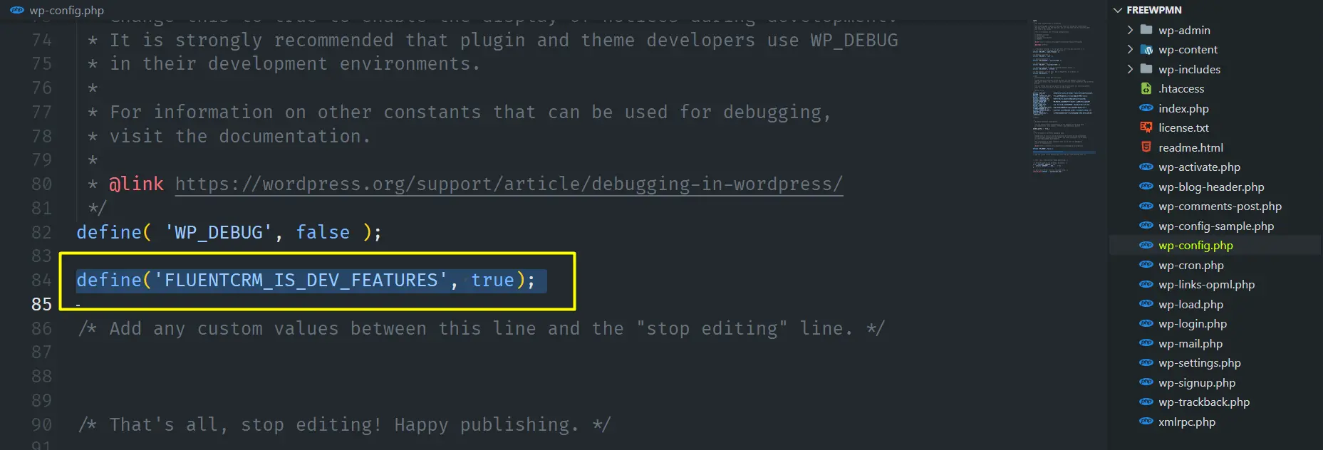 crm tools debug wp config