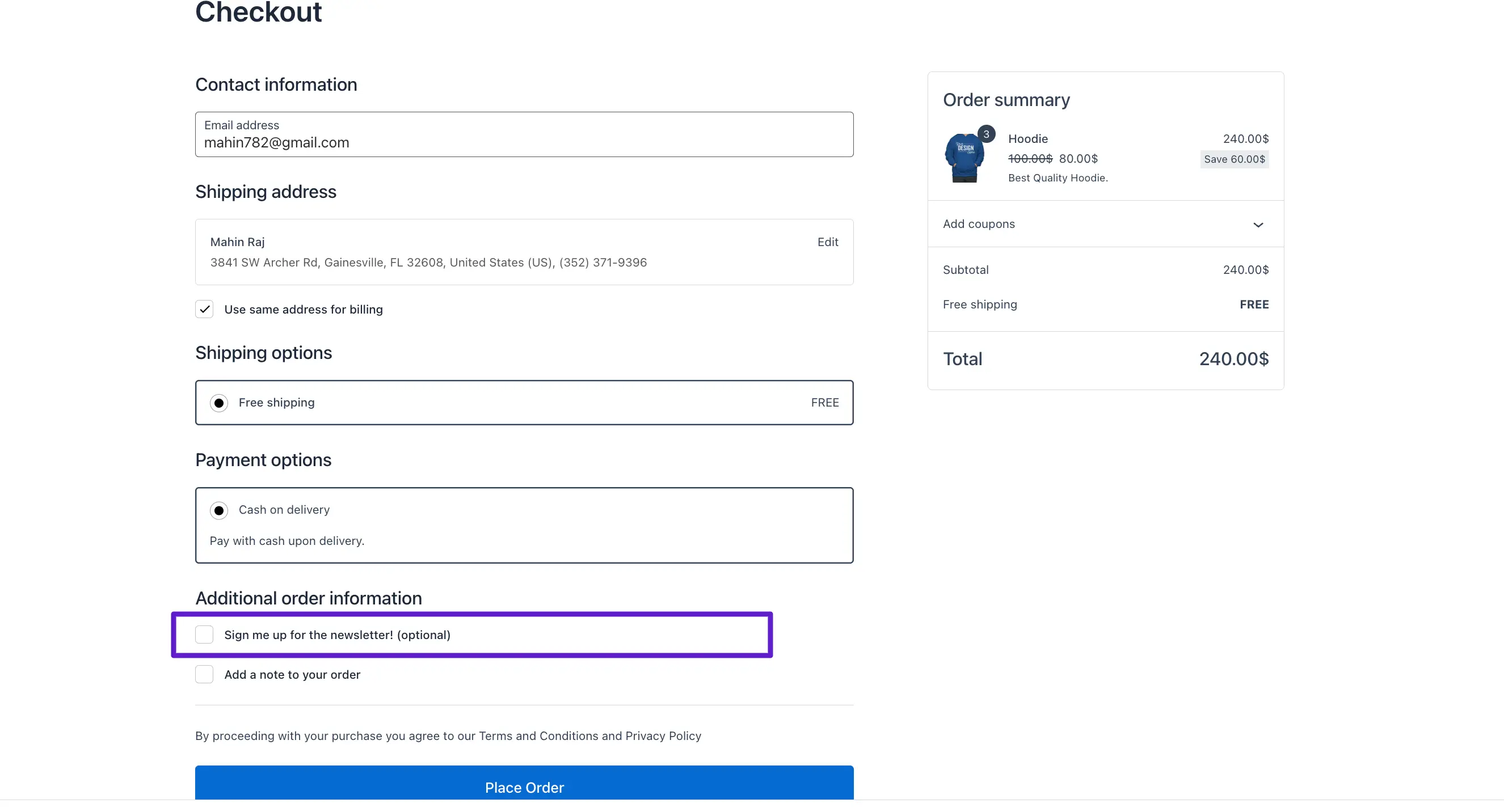 crm checkout field
