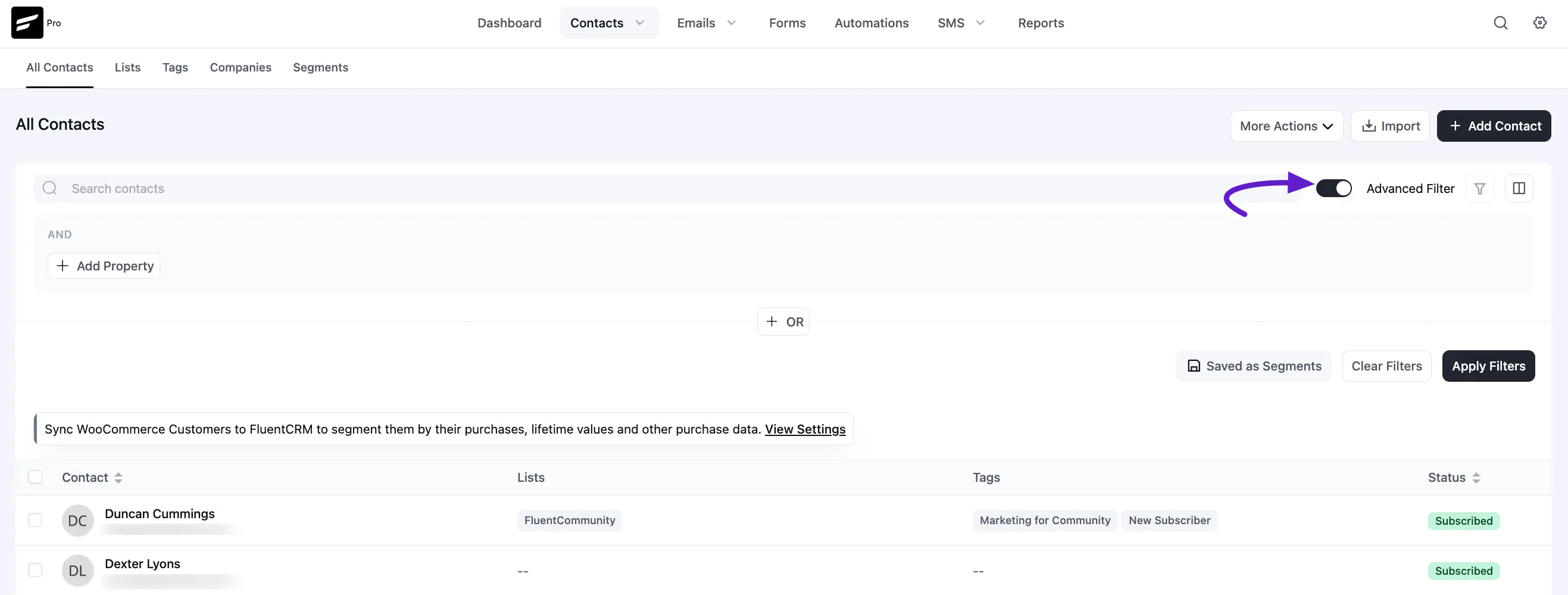 contacts fluentcrm 7