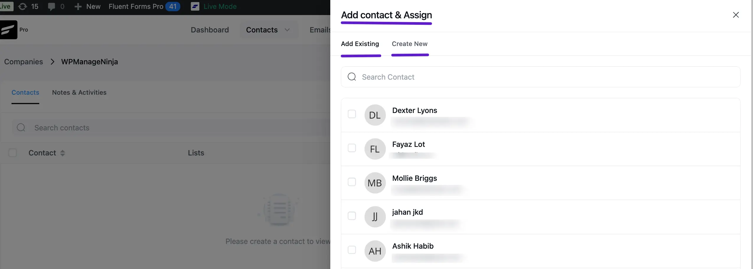 add existing or create new button