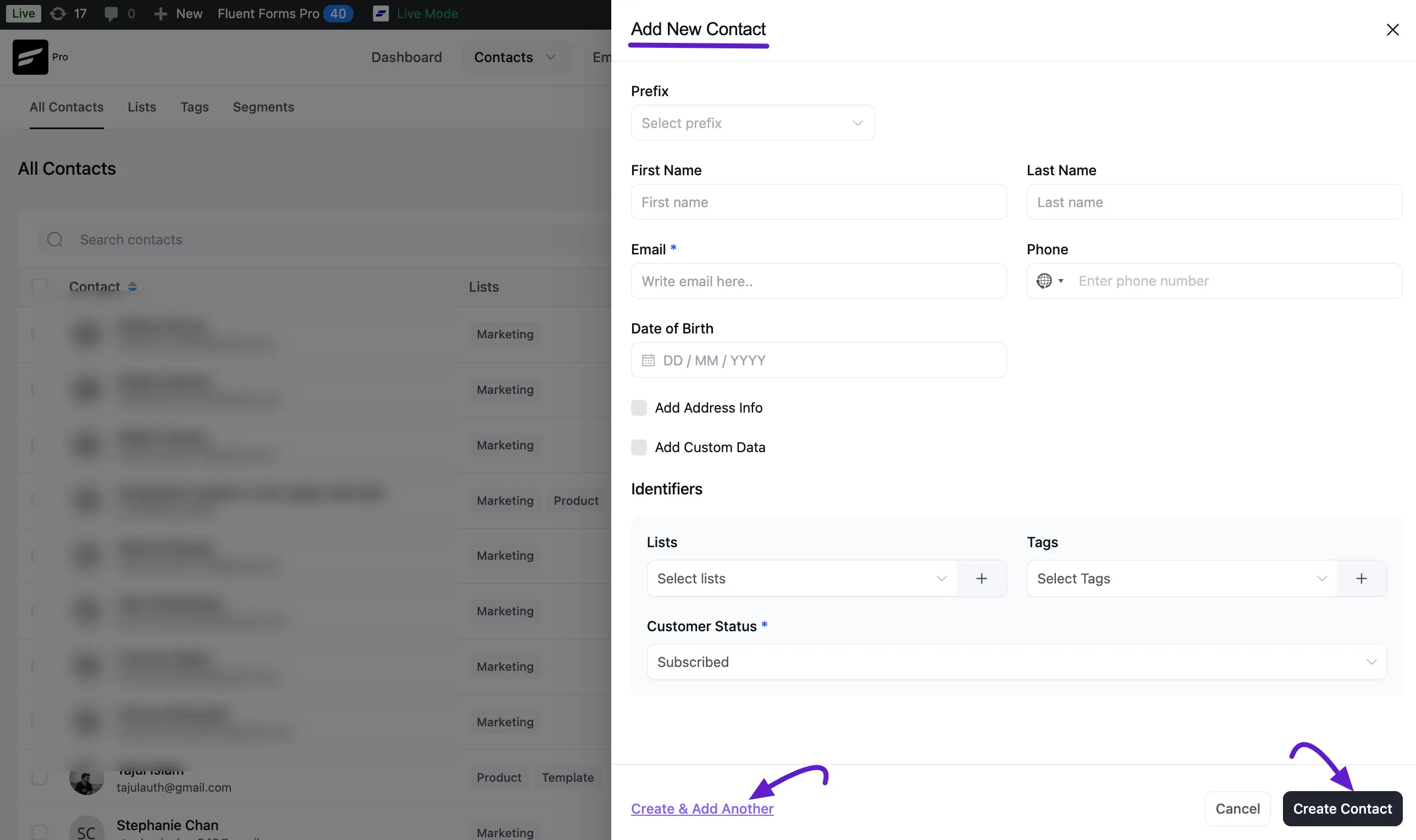 add new contact page