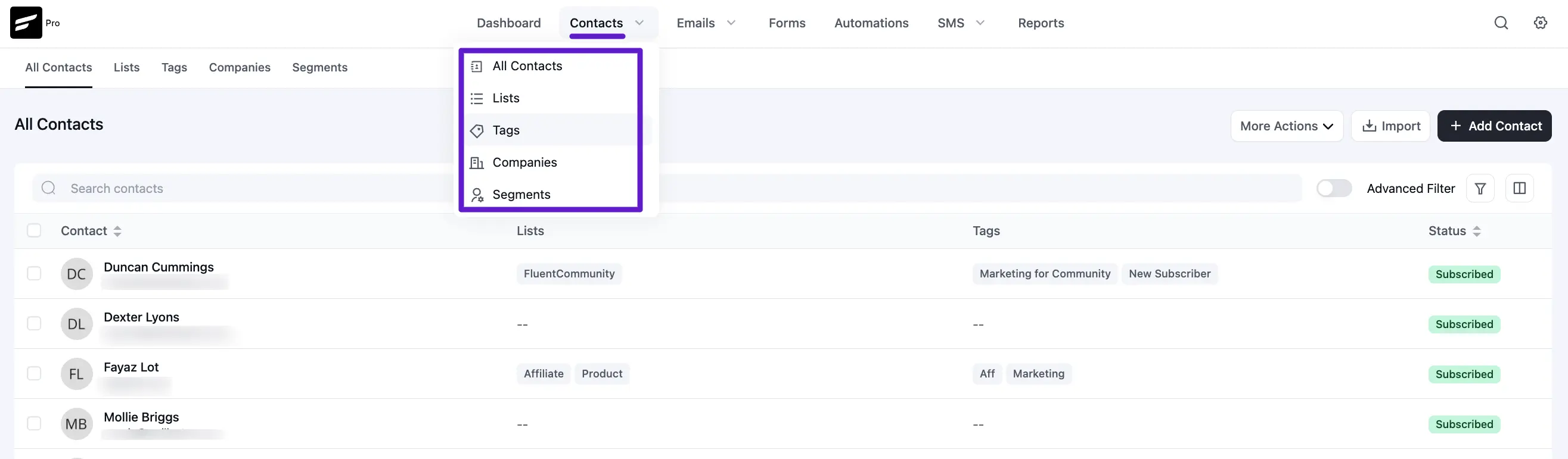 contacts fluentcrm 13