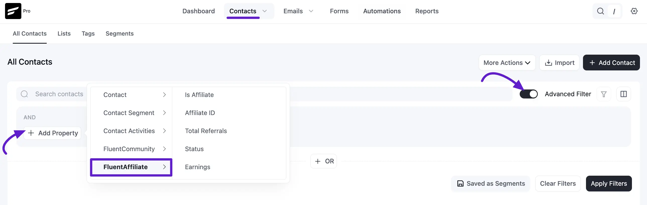 fluentaffiliate integration with fluentcrm