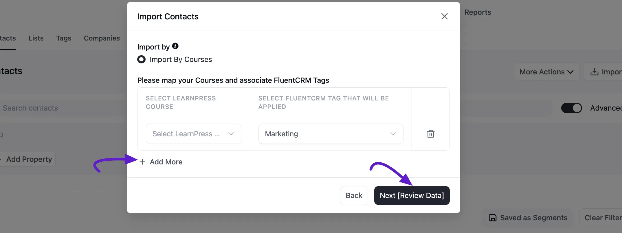 learnpress contact import