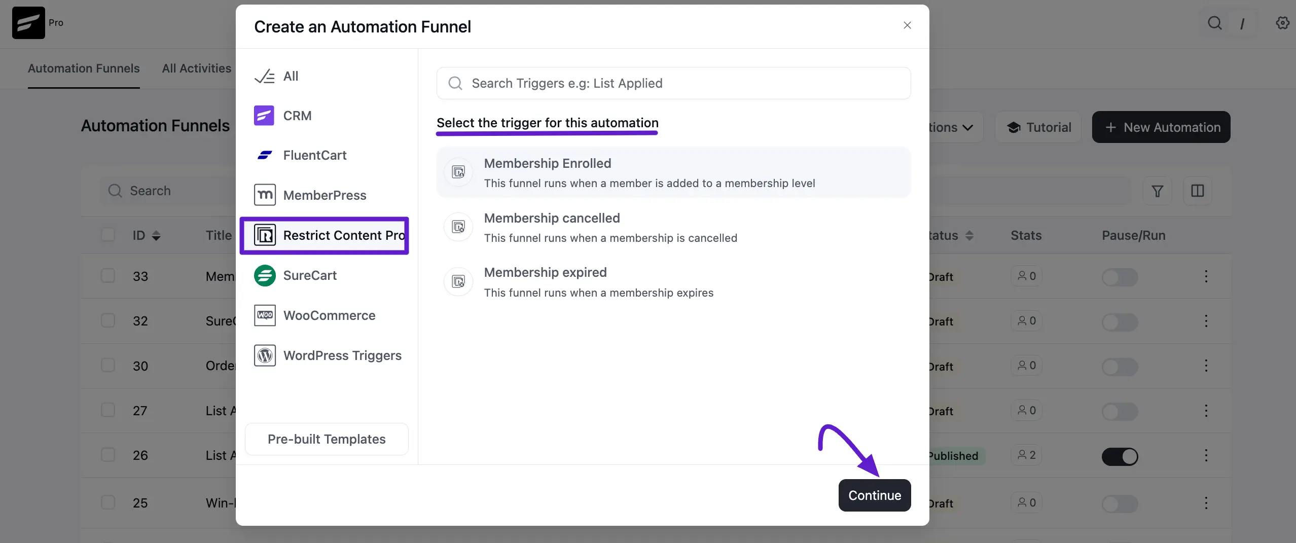 set automation trigger