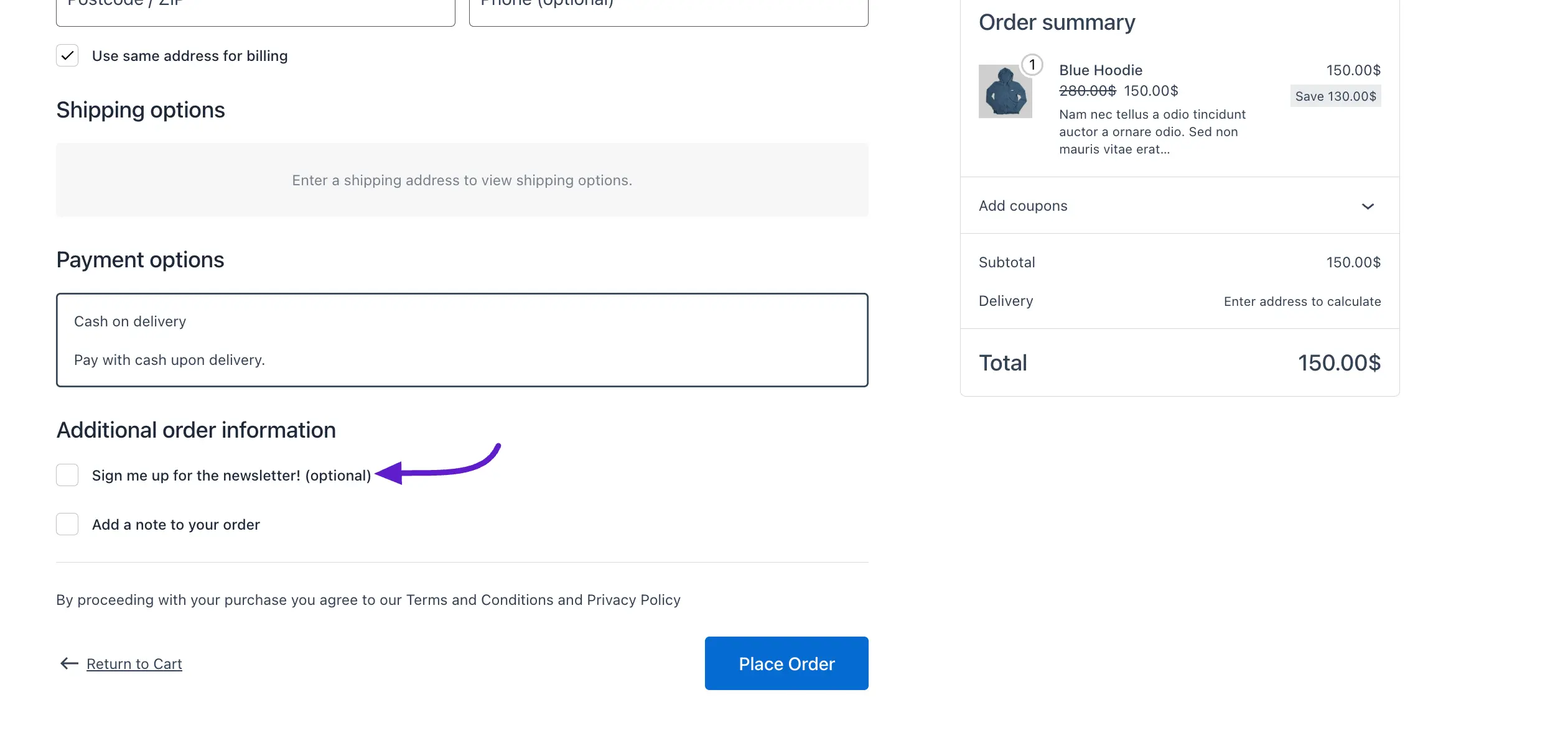 woocommerce checkout page
