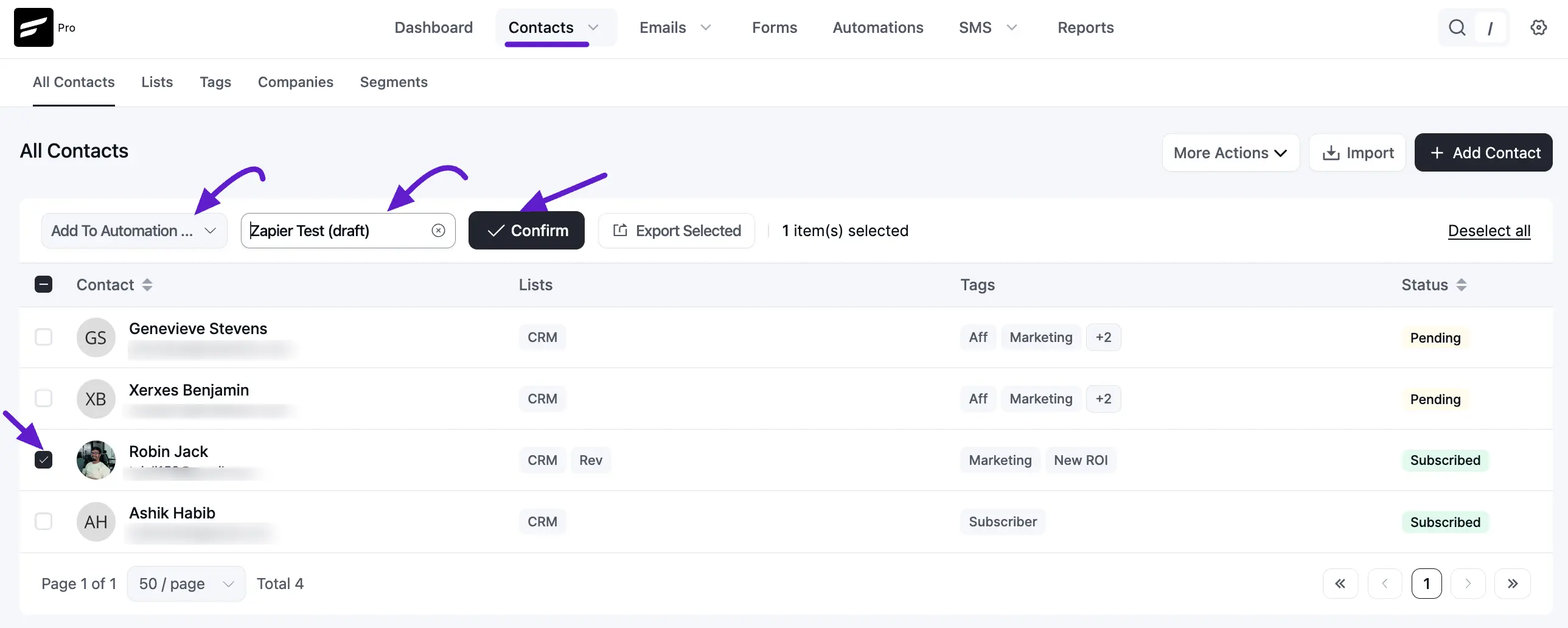 manually add contacts to fluentcrm automation