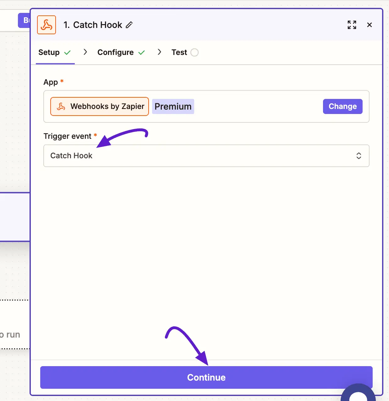 configuring a webhook trigger in zapier