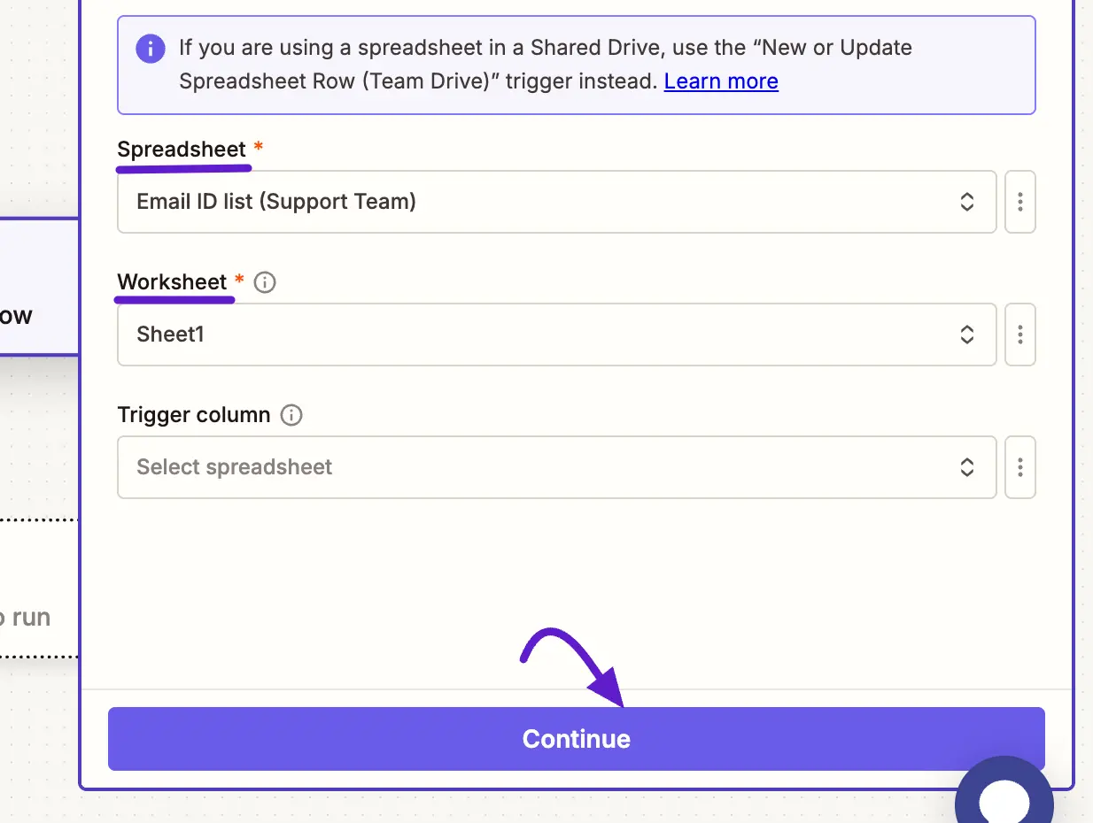 configuring google sheets trigger in zapier