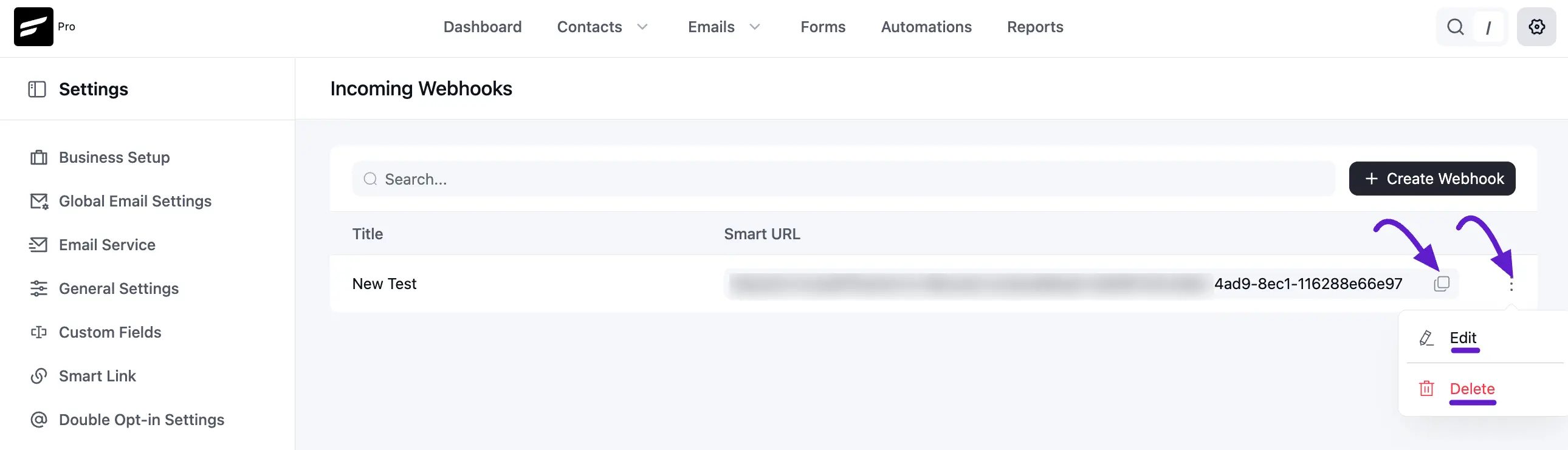 incoming webhook in fluentcrm