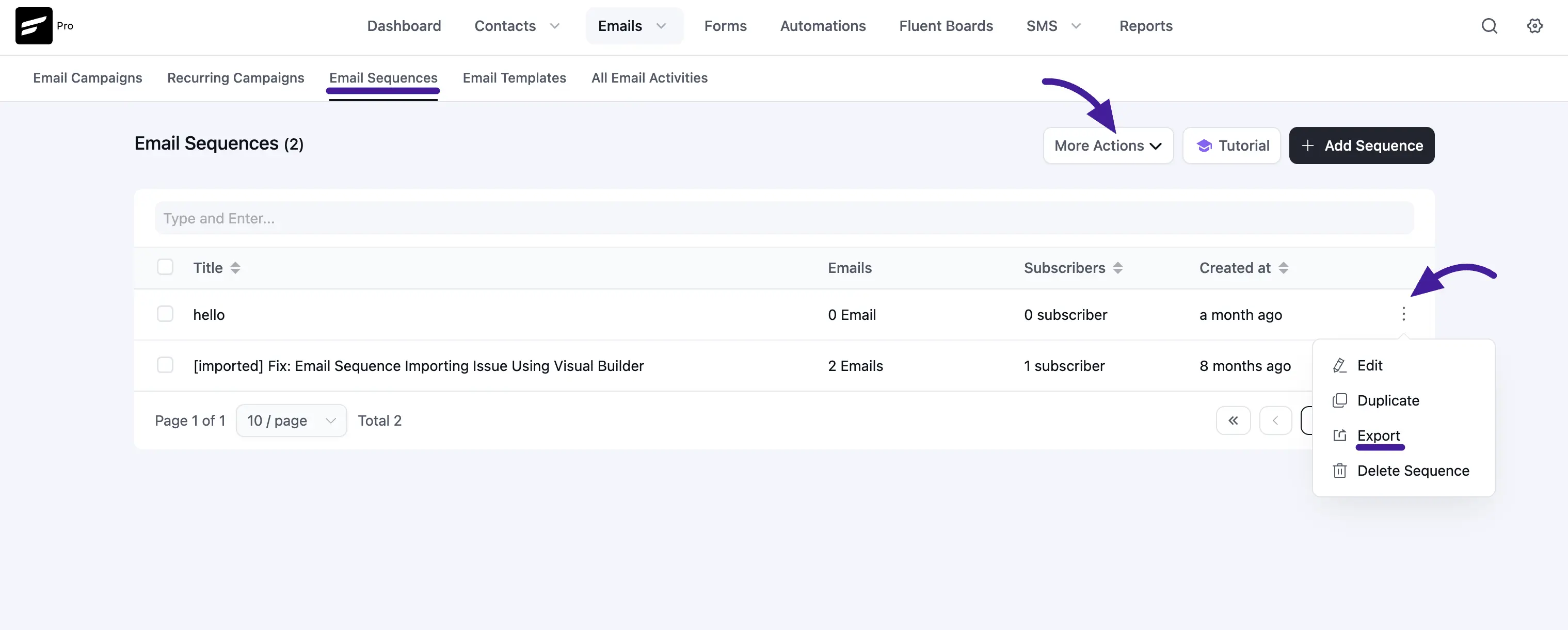 email sequence export import