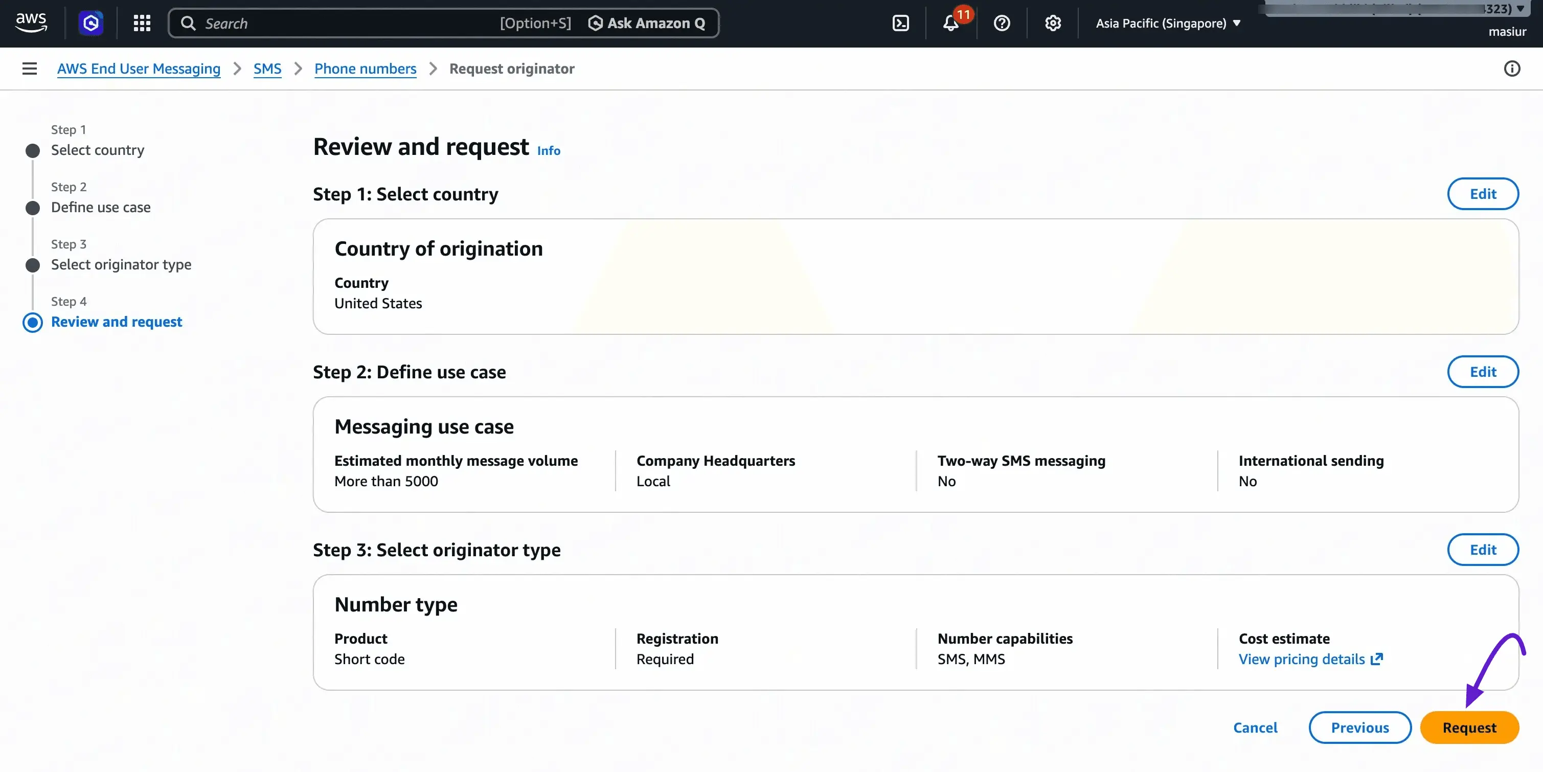 Request originator – Step 4: Review and request