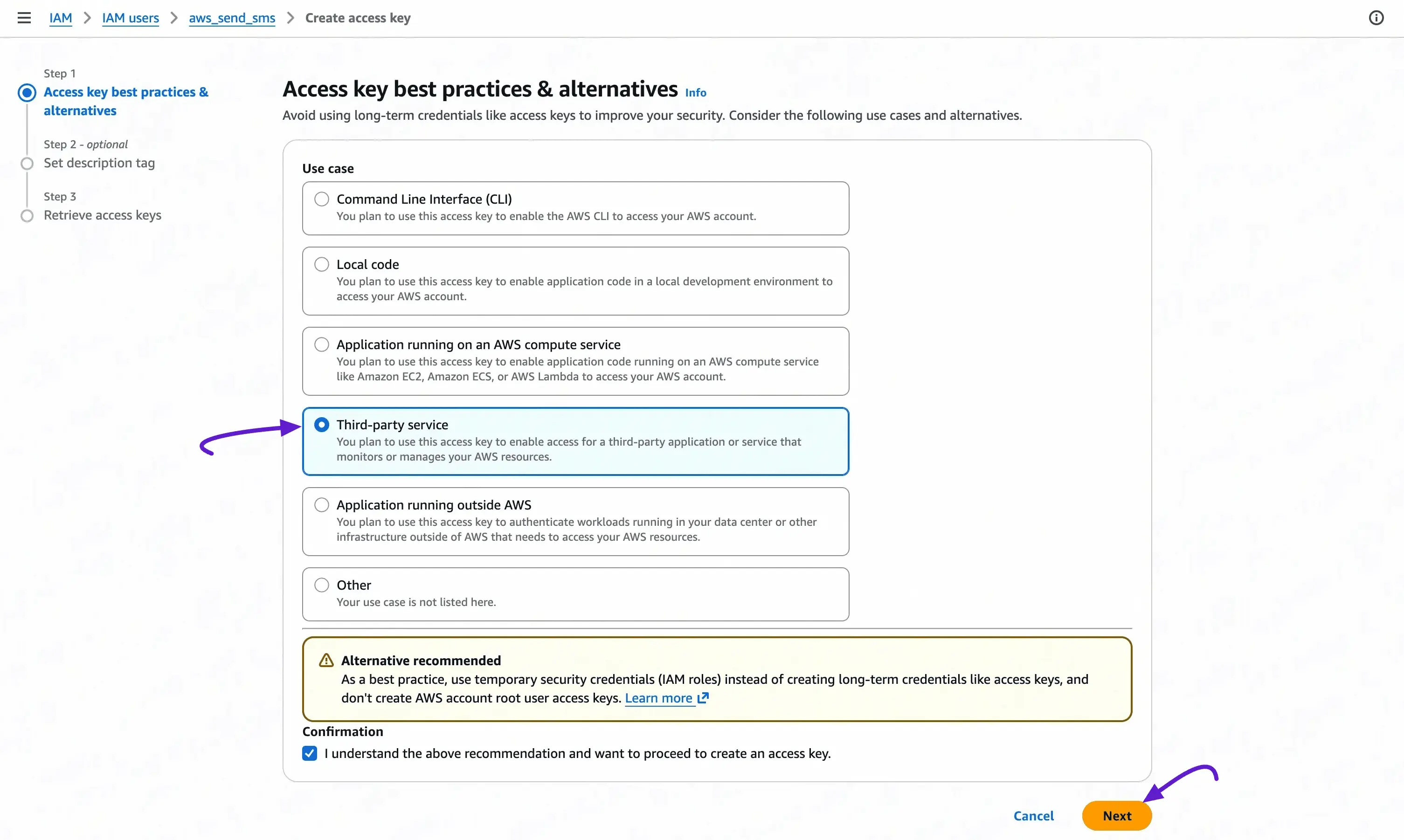 Access key use case – select Third-party service