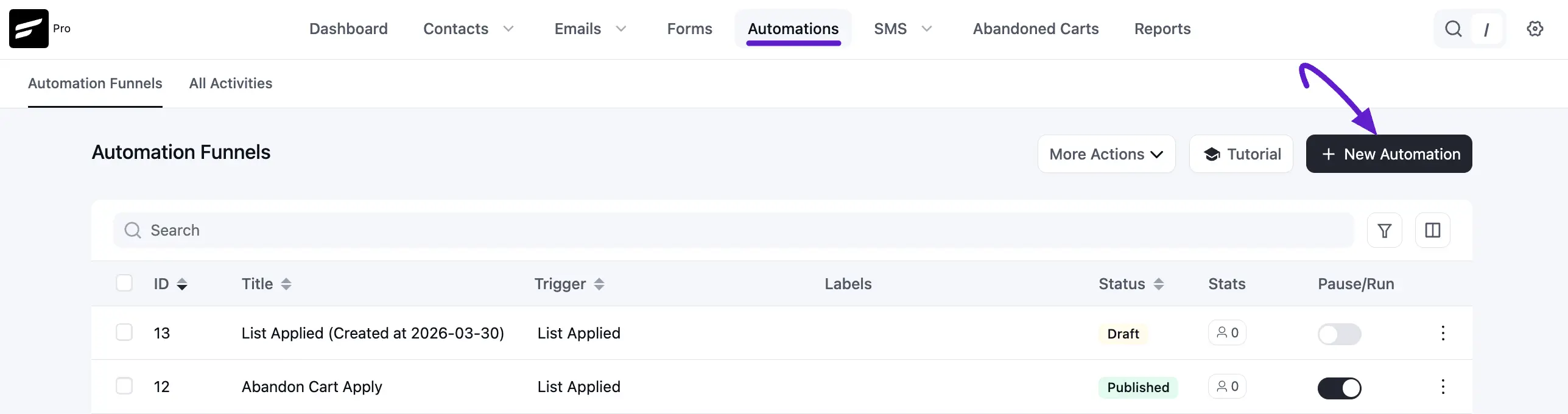 Creating a New Automation